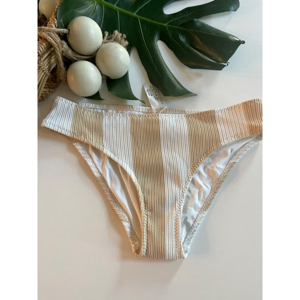 Tavik Cheeky Striped White/Tan Bikini Bottoms Sz S